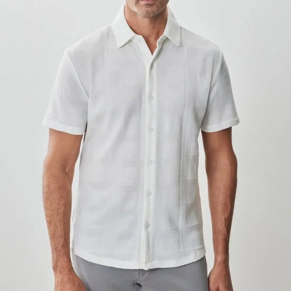 Robert Barakett White Textured Tonal Windowpane Knit Shirt - Picture 1 of 4